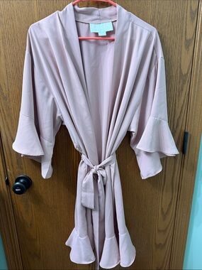 Birdy Grey Mauve Ruffle Sleeve Tie-Waist Robe